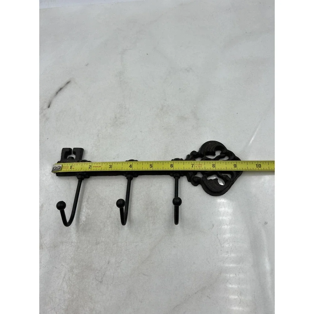 Vintage Cast Iron Skeleton Key Wall Hook Rack 3 Hook Brown Rustic Decor